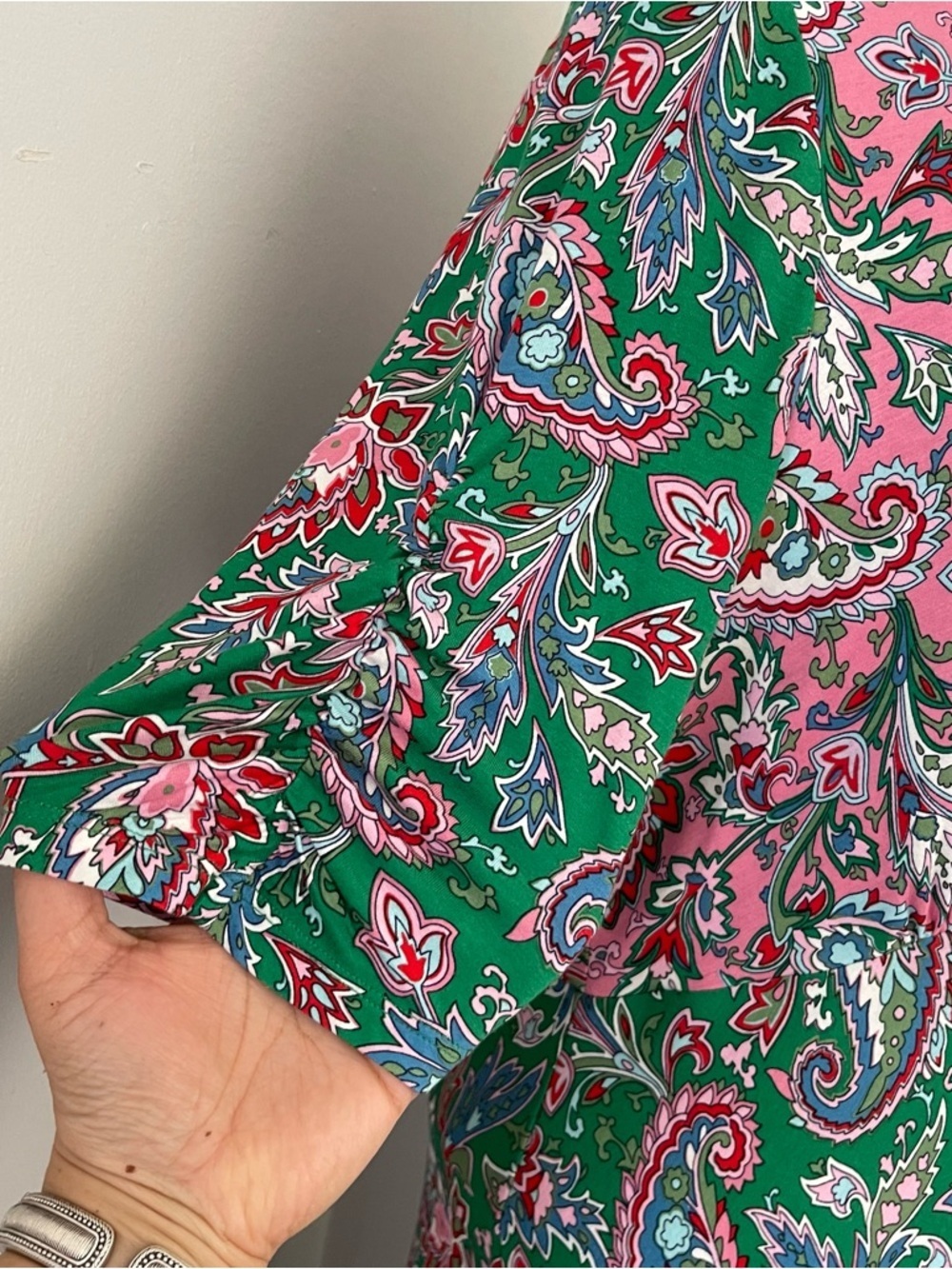 Garden Party Boden Pink and Green paisley print midi dress size 14 worn once - Picture 3 of 7